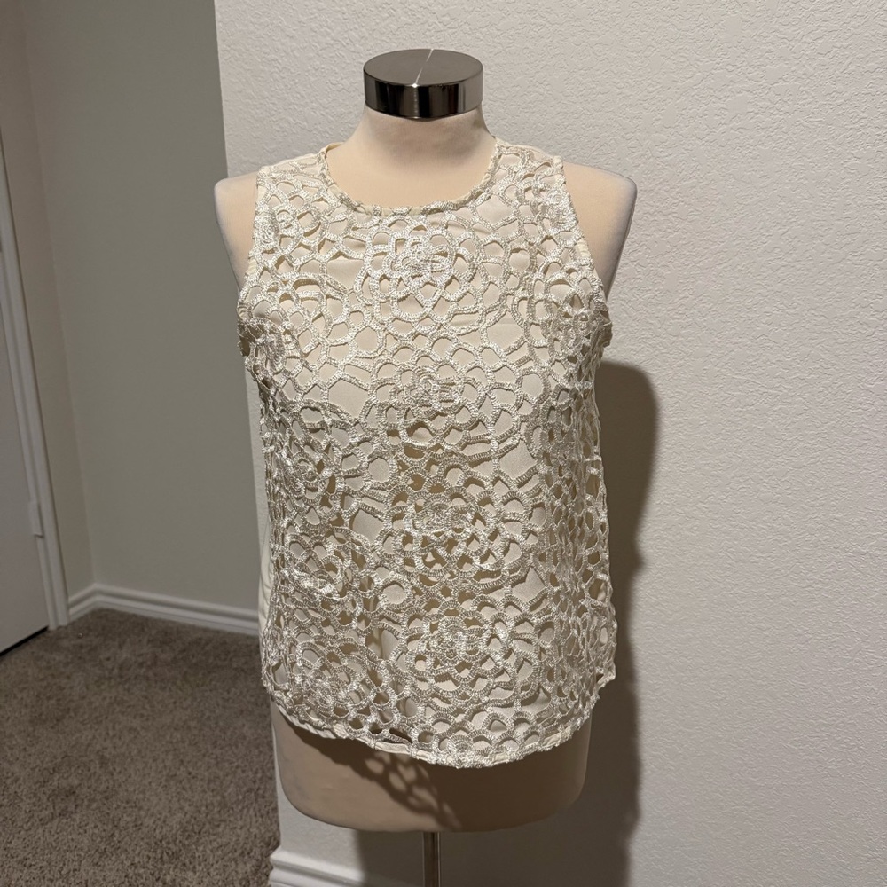 Charming Charlie Cream Lace Sleeveless Top